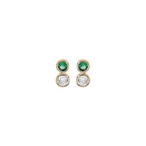 Boucles d'oreille en plaqué or 2 oxydes vert et blanc sertis clos et fermoir poussette