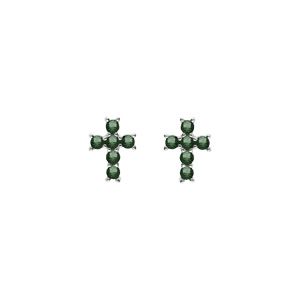 Boucles d'oreille tige argent rhodié pendentif croix oxydes vert