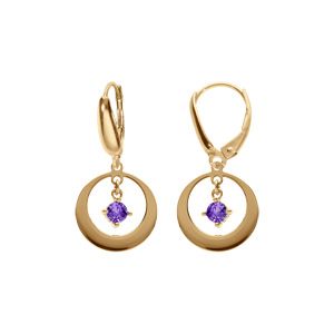 Boucles d'oreille en argent doré, forme cercle avec un oxyde violet pendant, fermoir dormeuse