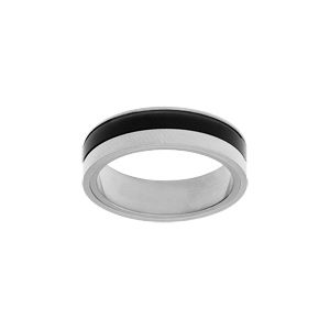 Bague en acier et PVD noir bicolore largeur 6mm