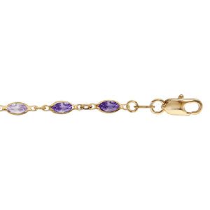 Bracelet en plaqué or tutti frutti maillons ornés oxydes dégradés de violet 16+3cm