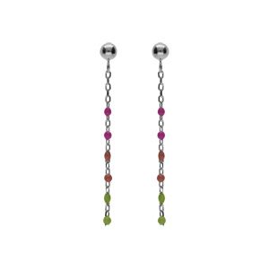 Boucles d'oreille tige en argent rhodié, olive résine multicolore dégradé rose vert