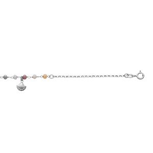 Chaîne de cheville en argent rhodié avec pierres facetteés multicouleur et pampille coquillage 23+3cm