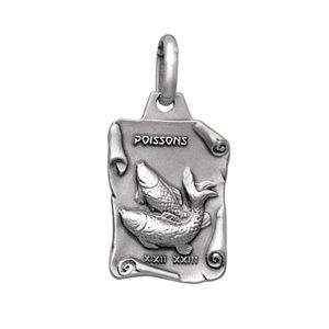 Pendentif en argent vieilli parchemin zodiaque Poissons