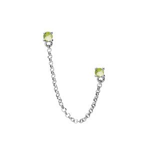 Boucles d'oreille tige en argent rhodié avec chaînette deux oxydes vert sertis (2 trous)