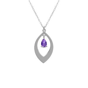 Collier en argent rhodié avec pendentif navette et oxyde violet 40+5cm