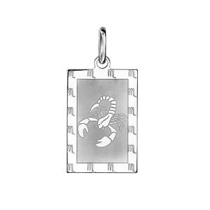 Pendentif en argent rhodié plaque G.I. rectangulaire zodiaque Scorpion mat et brillant