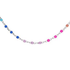 Collier en argent rhodié rangée d'oxydes multicolores dégradé rose à vert arc-en-ciel longueur 40+5cm