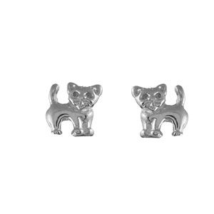 Boucles d'oreilles enfant en argent rhodi&eacute; chaton et fermoir poussette