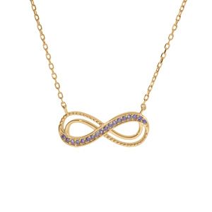 Collier en vermeil motif infini ajouré avec oxydes violet sertis 40+5cm