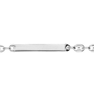 Gourmette junior en argent maille grain de café, plaque droite longueur 17cm réglable 15cmm
