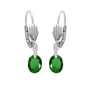 Boucles d'oreille en argent rhodié oxyde vert foncé faceté forme goutte suspendue et fermoir dormeuse