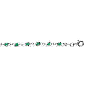 Bracelet en argent rhodi&eacute; boules oxydes vert fonc&eacute; en cage 16+3cm