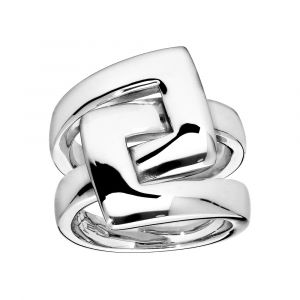 Bague Elix&egrave;s en argent massif rhodi&eacute; 2 boucles carr&eacute;es entrem&ecirc;l&eacute;es