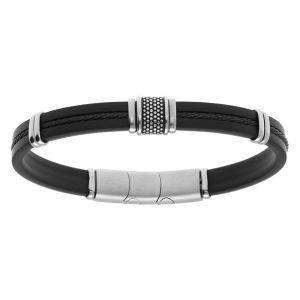 Bracelet en acier et caoutchouc et c&acirc;ble noir  - 20+1cm double fermoir
