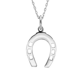 Collier en argent rhodié chaîne avec pendentif fer à cheval longueur 42+3cm