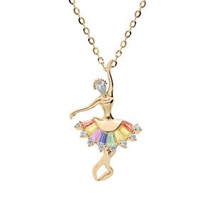 Collier en plaqué or chaîne avec pendentif danseuse oxydes multi couleurs sertis 39cm réglable à 41 cm