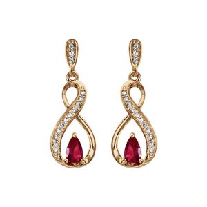 Boucles d'oreilles pendantes en plaqué or collection joaillerie torsade avec demi-rail d'oxydes blancs et oxyde rouge et fermoir poussette