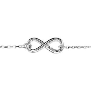 Bracelet en argent rhodi&eacute; cha&icirc;ne avec au milieu symbole infini - longueur 16,5cm + 2cm de rallonge