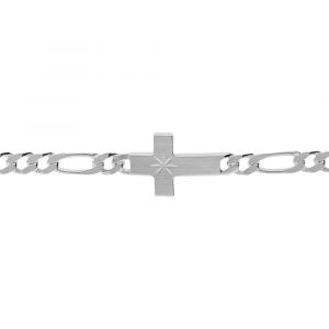 Bracelet en argent satin&eacute; 1+3 5mm croix plate lisse diamant&eacute;e &eacute;toile -19cm