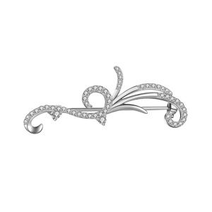 Broche en argent rhodié volutes avec oxydes blancs sertis 42.7 x 14.9mm