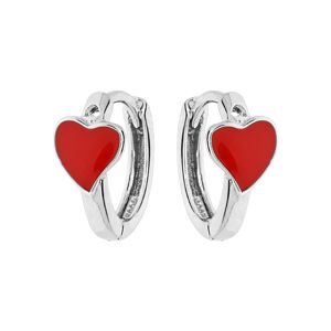 Créole en argent rhodié avec motif coeur rouge