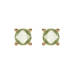 Boucles d'oreille tige solitaire en plaqué or, clou 4mm oxyde vert serti 4 griffes
