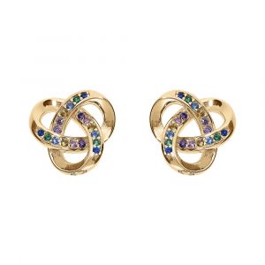 Boucles d'oreille tige en vermeil noeud d'oxydes multi couleurs sertis