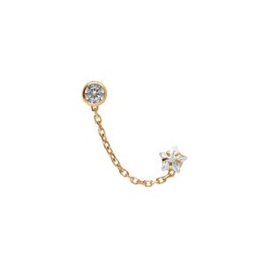 Boucles d'oreille en plaqué or chaînette oxyde blanc serti clos 4mm et etoile oxyde blanc serti (2 trous)