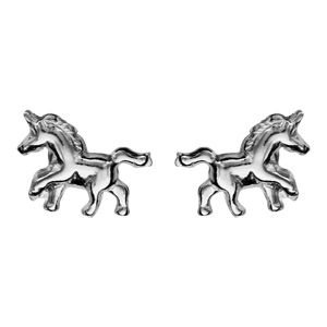 Boucles d'oreilles en argent rhodié cheval au galop et fermoir poussette