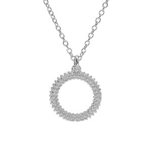 Collier en argent rhodié claire, pendentif cercle évidé perlé 40+5cm