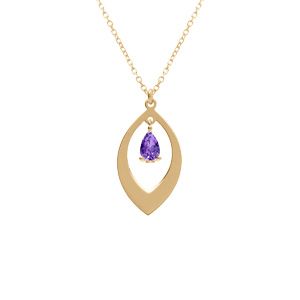 Collier en argent doré pendentif navette et oxyde violet 40+5cm