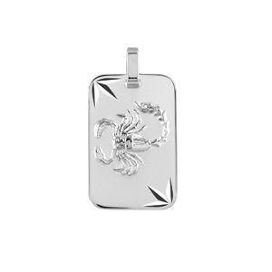 Pendentif en argent rhodié plaque G.I diamanté étoilé zodiaque Scorpion