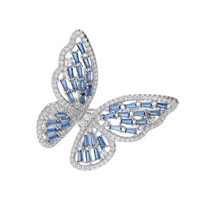 Broche en argent rhodié motif papillon avec oxydes bleus et blancs sertis
