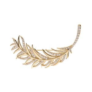 Broche en plaqué or motif feuillage avec oxydes blancs sertis