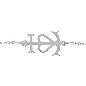 Bracelet en argent rhodi&eacute; cha&icirc;ne maille for&ccedil;at et croix camarguaise 15+3cm - Symbole de la Camargue