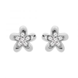 Boucles d'oreille en argent rhodi&eacute; &eacute;toile d'oxydes blancs et fermoir poussette