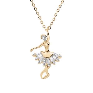 Collier en plaqué or chaîne avec pendentif danseuse oxydes blancs sertis 39cm réglable