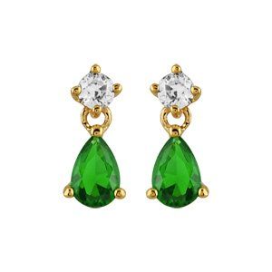 Boucles d'oreilles pendantes en plaqué or collection joaillerie oxyde blanc et goutte en oxyde vert suspendu et fermoir poussette