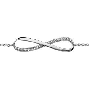 Bracelet en argent rhodi&eacute; cha&icirc;ne avec au milieu symbole infini orn&eacute; d'oxydes blancs sur moiti&eacute; du symbole - longueur 16cm + 2cm de rallonge