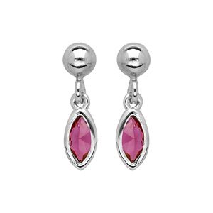 Boucles d'oreille pendantes en argent rhodie avec navette rouge et fermoir poussette