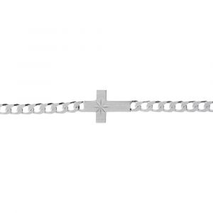 Bracelet en argent satin&eacute; maille gourmette 4mm croix plate lisse diamant&eacute;e &eacute;toile - 18cm