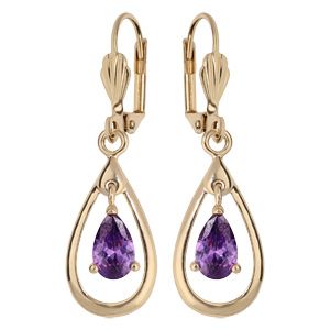 Boucles d'oreille pendantes en plaqué or avec ovale et oxyde violet et fermoir dormeuse