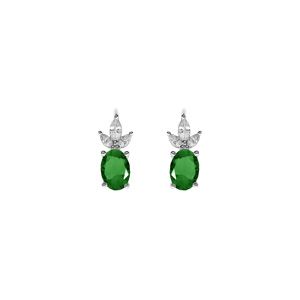 Boucles d'oreille dormeuse argent rhodié oxydes blancs et vert