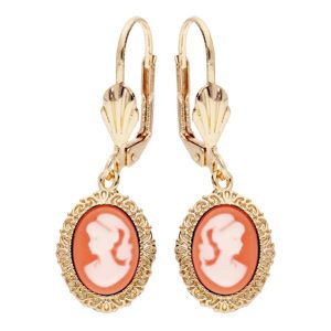 Boucles d'oreille en plaqué or Camée sur fond rose avec fermoir dormeuse