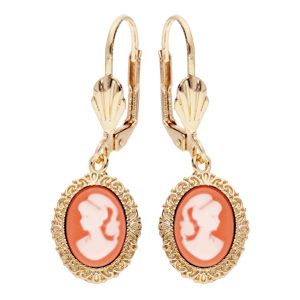 Boucles d'oreille en plaqué or Camée sur fond rose avec fermoir dormeuse