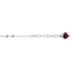 Chaîne de cheville en argent avec double boules lisses et pampille coeur en oxyde violet au bout - longueur 23cm + 2cm de rallonge