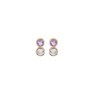 Boucles d'oreille en plaqué or 2 oxydes violet et blanc serti et fermoir poussette