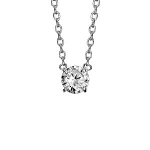 Collier solitaire en argent rhodié chaîne avec pendentif oxyde blanc de 5mm serti 4 griffes - longueur 38cm + 4cm de rallonge