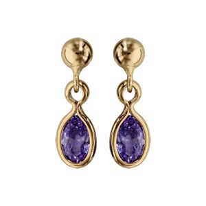 Boucles d'oreille pendantes en plaqué or avec navette violet foncé et fermoir poussette